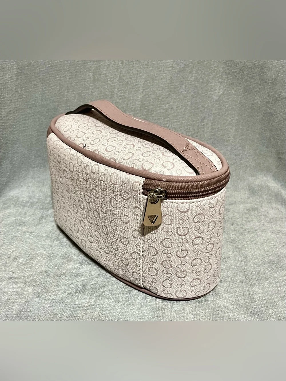 GUESS Beige and Tan Monogram Toiletry Case